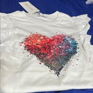 Girls' White Heart Graphic Ruffle Sleeve Tee